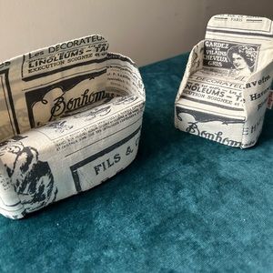 Maileg newspaper furniture that was sold with the milk carton house